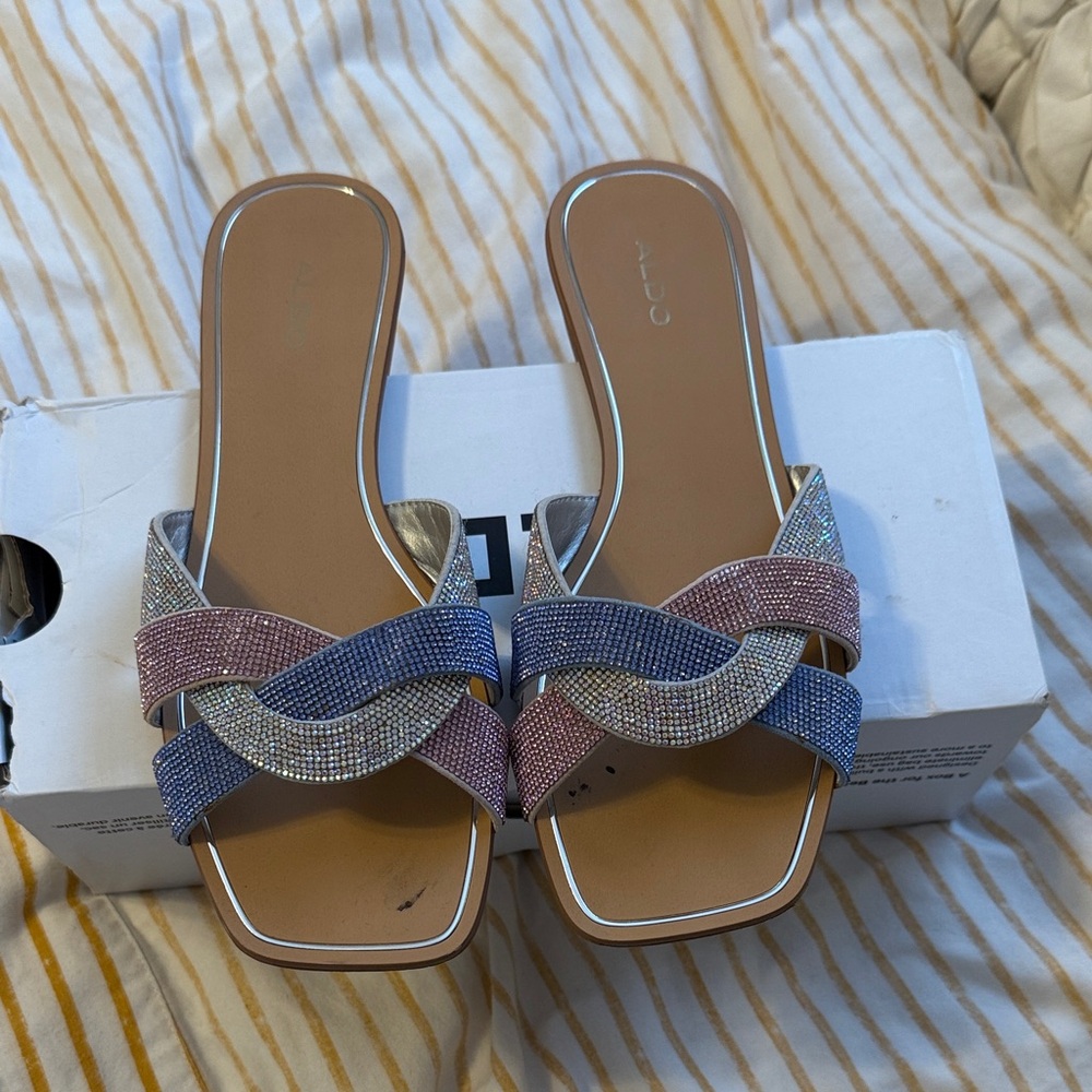 Aldo Elegant Women's Slide Sandals with Rhinestone Straps